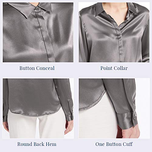 LilySilk - Blusa de seda para mujer, con botones ocultos de 22 momme, paquete múltiple. gris XXL LilySilk - Blusa de seda para mujer, con botones ocultos de 22 momme, paquete múltiple. gris XXL