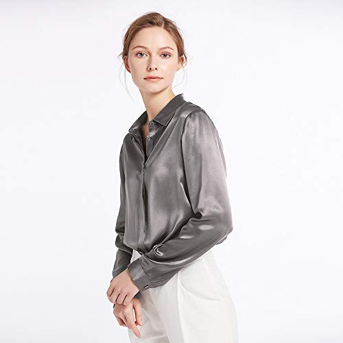 LilySilk - Blusa de seda para mujer, con botones ocultos de 22 momme, paquete múltiple. gris XXL LilySilk - Blusa de seda para mujer, con botones ocultos de 22 momme, paquete múltiple. gris XXL