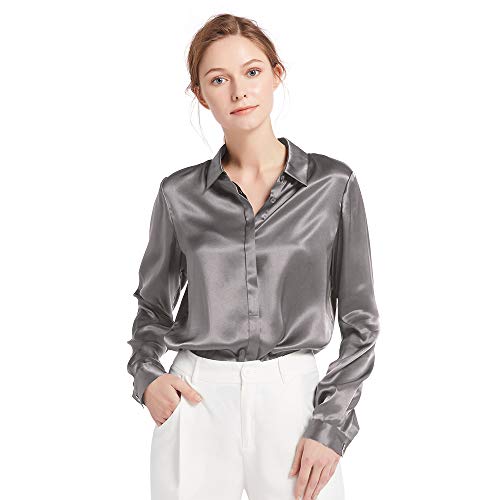 LilySilk - Blusa de seda para mujer, con botones ocultos de 22 momme, paquete múltiple. gris XXL LilySilk - Blusa de seda para mujer, con botones ocultos de 22 momme, paquete múltiple. gris XXL