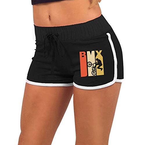 limeiliF Pantalón Corto para Mujer para Correr Retro 1970 's Style BMX Silhouette para mujer de cintura baja transpirable Athletic Running Pantalones cortos de ejercicio Pantalones cortos ajustados