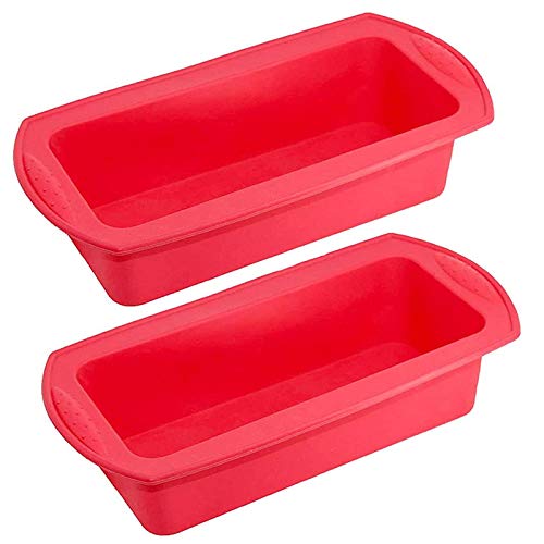 Limeow Molde Rectangular de Silicona Rojo Pasteles Molde Cuadrado Largo para Pasteles Rojo Molde Rectangular Silicona para Pan Molde 2 Piezas para Hornear DIY Suministros de Cocina Pastel