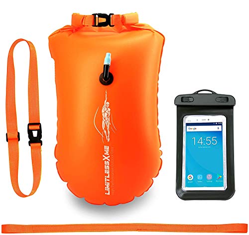 LimitlessXme Boya De Natacion con Bolsa Seca Plus Bolsillo Impermeable Celular. Visibilidad y Seguridad al Nadar en el mar y en el Lago.