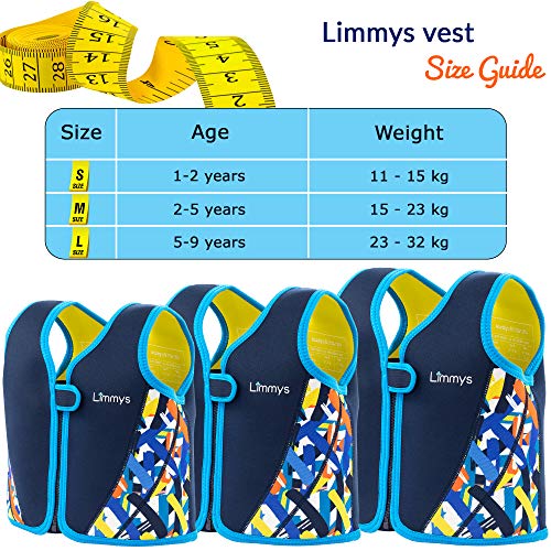 Limmys Chaleco de Natación de Neopreno de la Marca Premium para Niños, Flotador para el Aprendizaje de la Natación Ideal para Niños, Incluye una Bolsa con Cordón Extra (Medium)