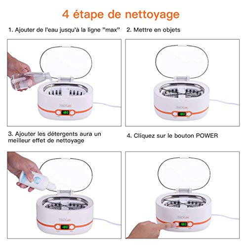 Limpiador por Ultrasonidos, Tacklife-MUC02 Limpiador Ultrasónico Multifuncional de 600ml, Con Cesta de Limpieza, Profesional Limpiador para Joyas, Gafas, Dentaduras y Piezas Metálicos