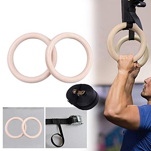 LINBUDAO Anillos Colgantes de Madera para Gimnasia de Fitness, Conjunto de dominadas, Hebilla de Interior, Gimnasio, Gimnasio, Gimnasio Ajustable, músculos caseros | Gimnasia | Deportes