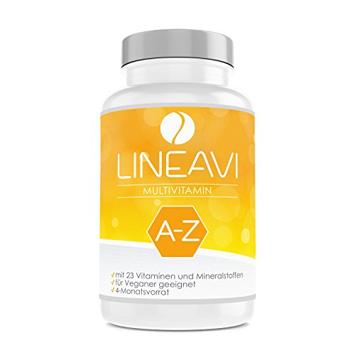 LINEAVI Multivitaminas, concentrado de 23 vitaminas y minerales de la A a la Z, contribuye a la función del sistema inmunitario, fabricado en Alemania, 120 cápsulas veganas (para 4 meses)