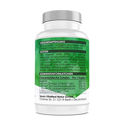 LINEAVI Omega 3 Vegano, ácidos Omega 3 Procedentes de Aceite de Algas, la Alternativa Vegetal a los preparados de Aceite de Pescado, Fabricado en Alemania, 60 cápsulas (para 2 Meses) LINEAVI Omega 3 Vegano, ácidos Omega 3 Procedentes de Aceite de Algas, la Alternativa Vegetal a los preparados de Aceite de Pescado, Fabricado en Alemania, 60 cápsulas (para 2 Meses)