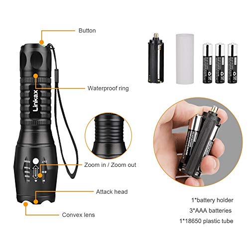 Linkax Linterna LED Alta Potencia Linternas Antorcha Linterna de Mano 800 LM Flashlight LED de 5 Modos para Ciclismo Camping Montañismo (1) Linkax Linterna LED Alta Potencia Linternas Antorcha Linterna de Mano 800 LM Flashlight LED de 5 Modos para Ciclismo Camping Montañismo (1)
