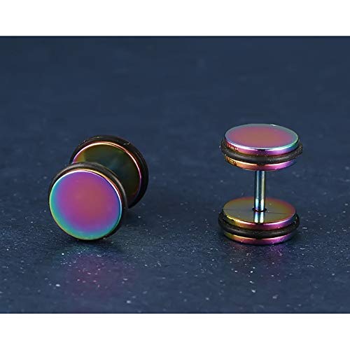 LINLIN Studs de Acero Titanium de los Hombres de la Personalidad Redonda con Mancuernas Rueda Redonda hipoalergénico Hoop Piercings Pendientes 4PCS