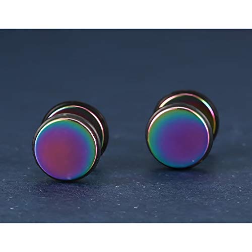 LINLIN Studs de Acero Titanium de los Hombres de la Personalidad Redonda con Mancuernas Rueda Redonda hipoalergénico Hoop Piercings Pendientes 4PCS