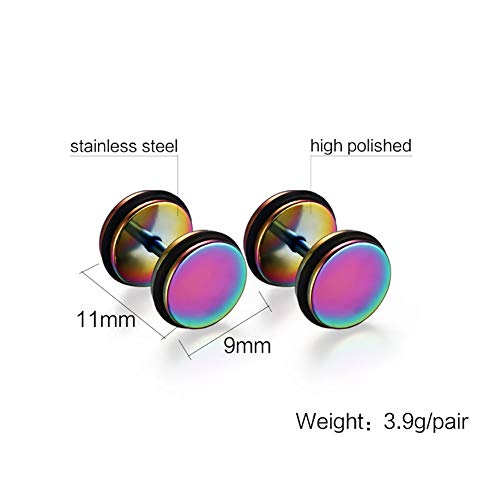 LINLIN Studs de Acero Titanium de los Hombres de la Personalidad Redonda con Mancuernas Rueda Redonda hipoalergénico Hoop Piercings Pendientes 4PCS