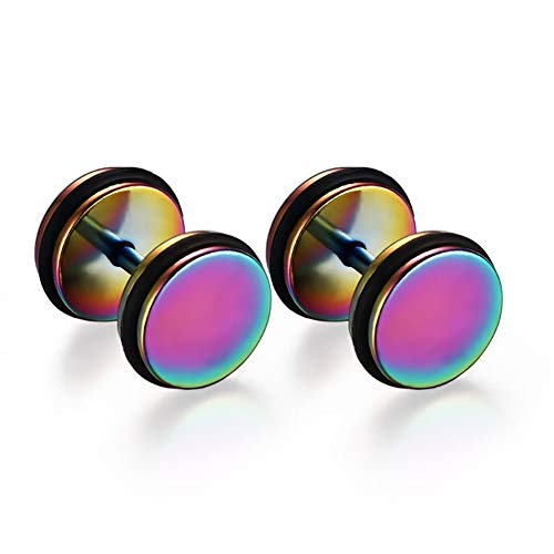 LINLIN Studs de Acero Titanium de los Hombres de la Personalidad Redonda con Mancuernas Rueda Redonda hipoalergénico Hoop Piercings Pendientes 4PCS