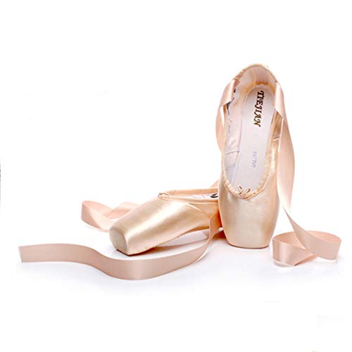 LINNUO Pointe Zapatos de Ballet Pointe Ballet Zapatillas de Ballet de Danza Baile con Cintas