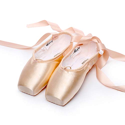 LINNUO Pointe Zapatos de Ballet Pointe Ballet Zapatillas de Ballet de Danza Baile con Cintas