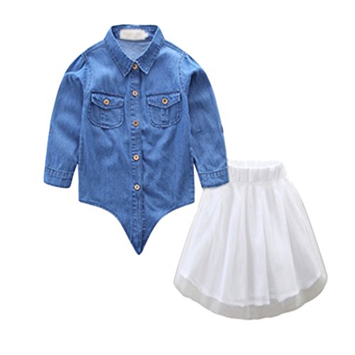 Linnuo Vestido Madre e Hija Camisetas Tops Blusas Jeans & Falda Tutú Tul Ballet Vestido Mujeres Niña Familia Fiesta (Azul, Blanco,L (Mamá))