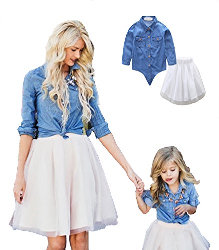 Linnuo Vestido Madre e Hija Camisetas Tops Blusas Jeans & Falda Tutú Tul Ballet Vestido Mujeres Niña Familia Fiesta (Azul, Blanco,L (Mamá)) Linnuo Vestido Madre e Hija Camisetas Tops Blusas Jeans & Falda Tutú Tul Ballet Vestido Mujeres Niña Familia Fiesta (Azul, Blanco,L (Mamá))