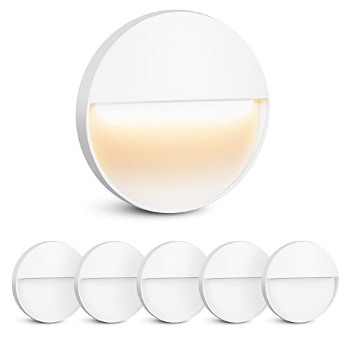 Linovum SCARA - Juego de 6 focos LED para exteriores (IP54, 230 V, 4,5 W, luz blanca cálida, 6 focos, redondos), color blanco