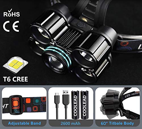 Linterna frontal LED Recargable de Trabajo, 8000 Lúmenes, 4 Modos de Luz con Flash, Zoom in/out, Ligera Elástica, Impermeable para Ciclismo, Correr, Deportes Nocturnos... Linterna frontal LED Recargable de Trabajo, 8000 Lúmenes, 4 Modos de Luz con Flash, Zoom in/out, Ligera Elástica, Impermeable para Ciclismo, Correr, Deportes Nocturnos...