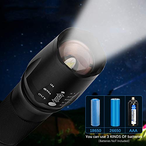 Linterna LED,Linterna Táctica Alta Potencia Recargable 2000 Lumens Flashlight de 5 Modos para Ciclismo Camping Montañismo incluida un solo 18650 USB Carga Recargable (incluido)