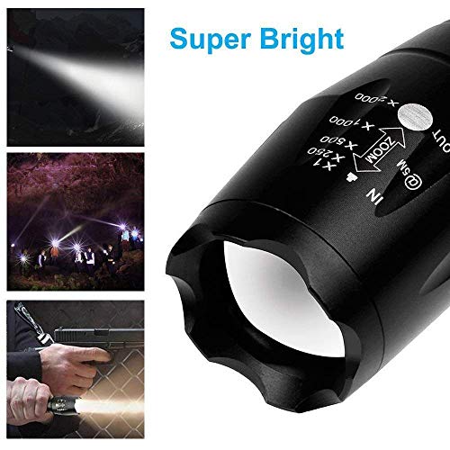 Linterna LED,Linterna Táctica Alta Potencia Recargable 2000 Lumens Flashlight de 5 Modos para Ciclismo Camping Montañismo incluida un solo 18650 USB Carga Recargable (incluido)