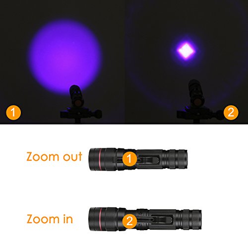 Linterna Ultravioleta, LED Linterna UV luz Negra, Luz Ultravioleta, UV Flashlight 395 nm Luz Lampara uv, Enfoque escalable, Mascotas orina y Mancha Detector Quitamanchas, Detector Billetes Falsos