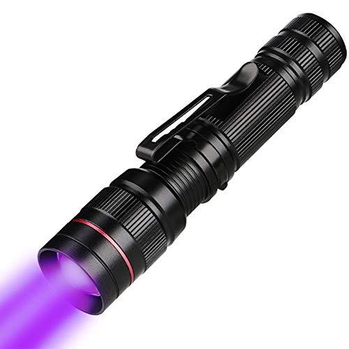 Linterna Ultravioleta, LED Linterna UV luz Negra, Luz Ultravioleta, UV Flashlight 395 nm Luz Lampara uv, Enfoque escalable, Mascotas orina y Mancha Detector Quitamanchas, Detector Billetes Falsos