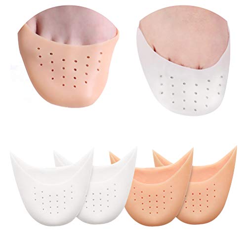 LIOOBO 2 Pares de Almohadillas para los Dedos de Gel de Silicona Suave de Punta para Ballet Zapatillas de Baile para los Tacones Altos para Bailar Bailarines de Ballet (Color de Piel y Blanco)