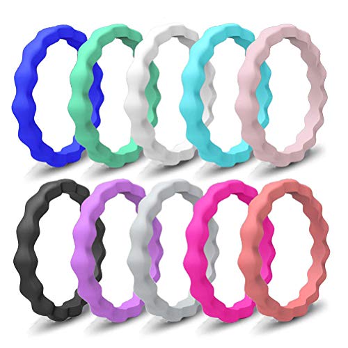 LIOOBO 4 unids Anillos de Silicona para Las Mujeres, Bandas de Boda de Goma Finas, asequibles y apilables para los Atletas, Entrenamiento, Fitness, Gimnasio, Ejercicio