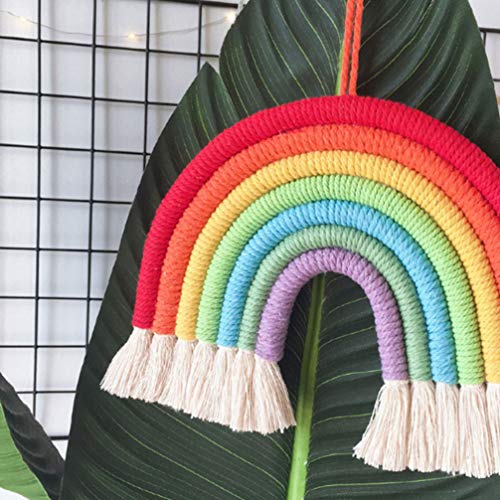 LIOOBO Adorno Colgante de Pared Cuerda de algodón Arco Iris Tejido Artesanal decoración Artesanal para el Dormitorio casero LIOOBO Adorno Colgante de Pared Cuerda de algodón Arco Iris Tejido Artesanal decoración Artesanal para el Dormitorio casero