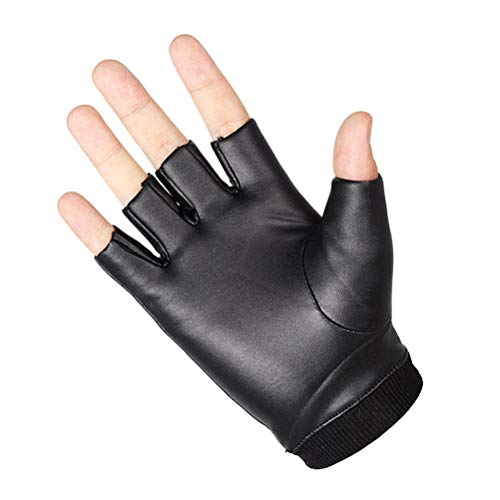 LIOOBO Guantes de Cuero PU Ciclismo, Medio Dedo, Guantes tácticos, Guantes de conducción para Hombres, Mujeres (Negro, tamaño Libre)