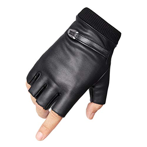 LIOOBO Guantes de Cuero PU Ciclismo, Medio Dedo, Guantes tácticos, Guantes de conducción para Hombres, Mujeres (Negro, tamaño Libre)