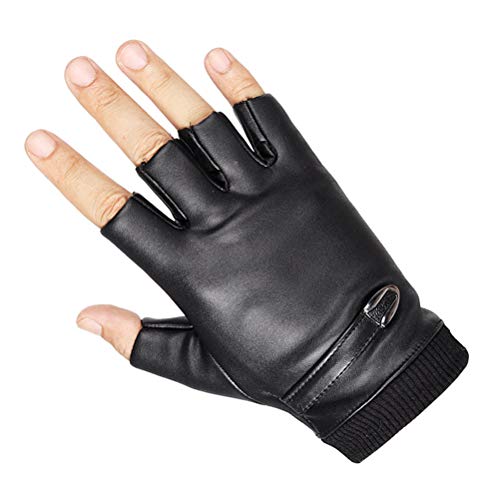 LIOOBO Guantes de Cuero PU Ciclismo, Medio Dedo, Guantes tácticos, Guantes de conducción para Hombres, Mujeres (Negro, tamaño Libre)