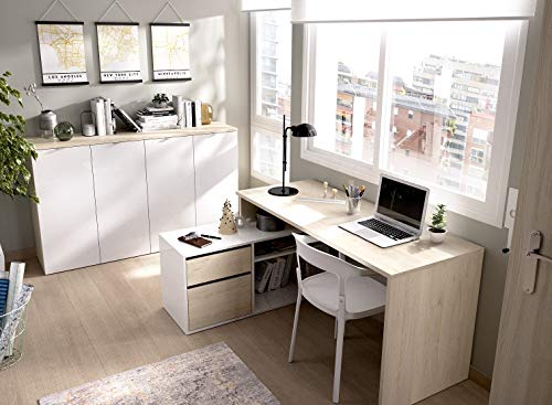 LIQUIDATODO ® - Mesa de estudio 139 cm moderna y barata en natural y blanco brillo