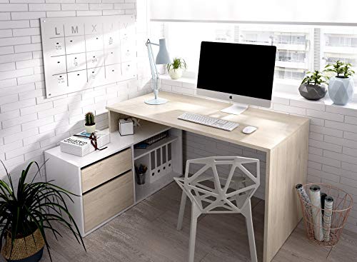 LIQUIDATODO ® - Mesa de estudio 139 cm moderna y barata en natural y blanco brillo