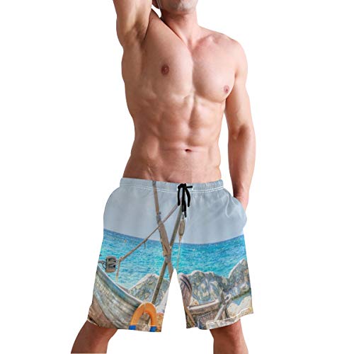 LISNIANY Bañador Hombre,Océano Barco Retro Arte Balsa de Madera Amarre Cardumen Arrecife Roca Tranquilo Mar Ola Ondulación Cielo,Natación Secado Rápido Malla Pantalones Imprimiendo Cortos(S) LISNIANY Bañador Hombre,Océano Barco Retro Arte Balsa de Madera Amarre Cardumen Arrecife Roca Tranquilo Mar Ola Ondulación Cielo,Natación Secado Rápido Malla Pantalones Imprimiendo Cortos(S)