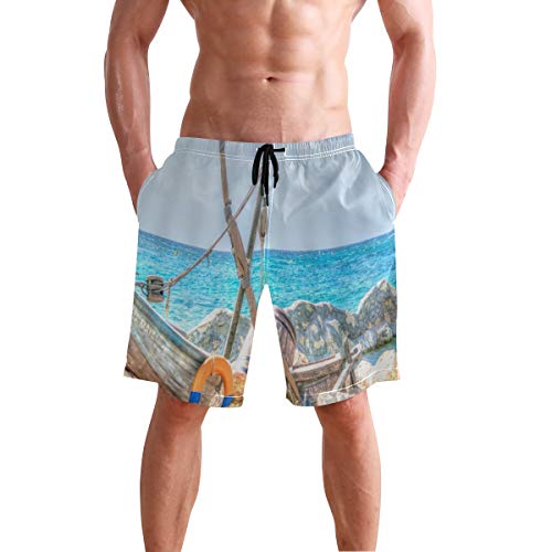 LISNIANY Bañador Hombre,Océano Barco Retro Arte Balsa de Madera Amarre Cardumen Arrecife Roca Tranquilo Mar Ola Ondulación Cielo,Natación Secado Rápido Malla Pantalones Imprimiendo Cortos(S) LISNIANY Bañador Hombre,Océano Barco Retro Arte Balsa de Madera Amarre Cardumen Arrecife Roca Tranquilo Mar Ola Ondulación Cielo,Natación Secado Rápido Malla Pantalones Imprimiendo Cortos(S)