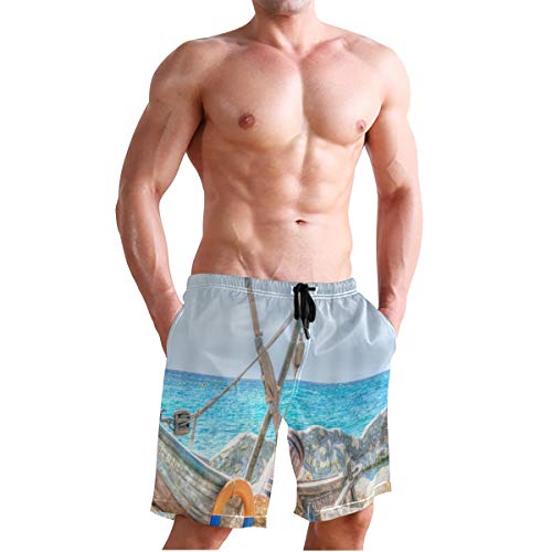 LISNIANY Bañador Hombre,Océano Barco Retro Arte Balsa de Madera Amarre Cardumen Arrecife Roca Tranquilo Mar Ola Ondulación Cielo,Natación Secado Rápido Malla Pantalones Imprimiendo Cortos(S) LISNIANY Bañador Hombre,Océano Barco Retro Arte Balsa de Madera Amarre Cardumen Arrecife Roca Tranquilo Mar Ola Ondulación Cielo,Natación Secado Rápido Malla Pantalones Imprimiendo Cortos(S)