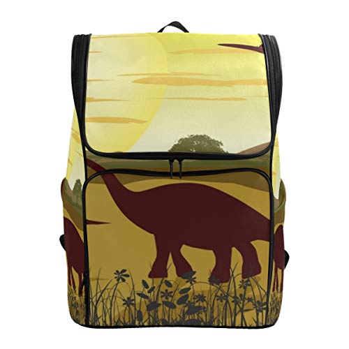 LISNIANY Mochilas Escolares,Dinosaurios Caminando Siluetas Edad Prehistórica Paisaje,Mochilas,Bolsas para computadora,Bolsas Viaje para Estudiantes