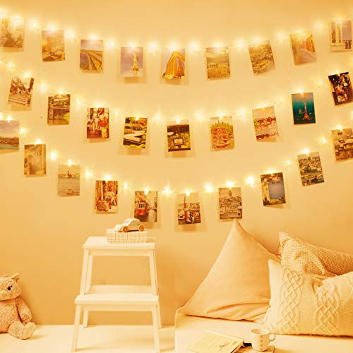 Litogo Clip Cadena de Luces LED, 10m 100 Led Colgar Fotos de Luces 60 Pinzas Para Fotos Fotoclips Guirnalda de Luces Pinzas con Luz para Colgar Fotos Por decoración, Habitaciones, Bodas,Cumpleaños