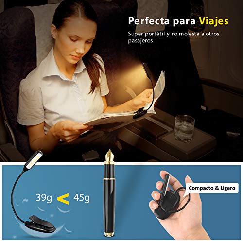 LITOM Luz de Lectura, Luz de Libro Recargable con 60H de Autonomía, 7 LED con 9 Modos de Luz, 360° Flexible Lampara de Lectura Pinza para Lectores Noche, E-Reader, Libro, PC y Tablet