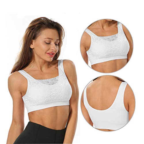 Litthing 1/2/3 Piezas Sujetadore Deportivo Encaje Sexy Transpirable Confort Yoga Deportes de Yoga para Mujeres (3 Blanco, S)