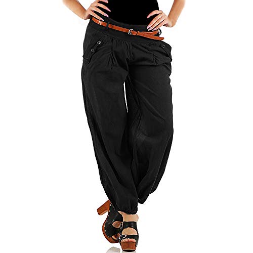 Litthing Pantalones Anchos de la Pierna Suelto Pantalon Harén Harem Casual Wide Leg Holgados Bloomers Moda para Mujer (Negro (Versión Mejorada), M)