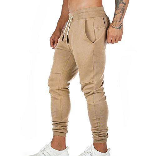 Litthing Pantalones Deportivos para Hombre Pantalones Jogger Deportivo Entrenamiento Fitness Pantalones Casual Deporte Slim Fit Cintura Elástica Ajustable (Caqui, XL)