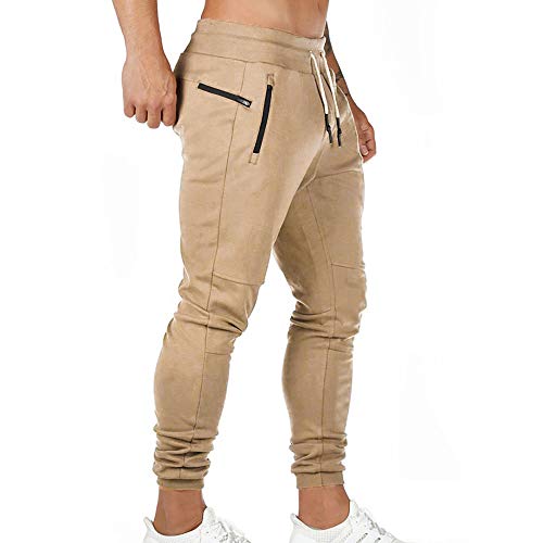 Litthing Pantalones Deportivos para Hombre Pantalones Jogger Deportivo Entrenamiento Fitness Pantalones Casual Deporte Slim Fit Cintura Elástica Ajustable (Caqui, XL)