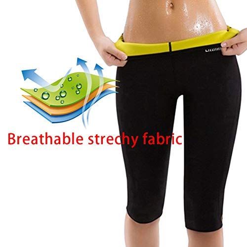 Litthing Pantalones para Adelgazar Neopreno Mujer Deportivos Pantalones Sauna Pantalón de Sudoración Adelgazar Pantalón Quema Grasa Mallas Termicos de Neopreno (Negro y Amarillo, S)