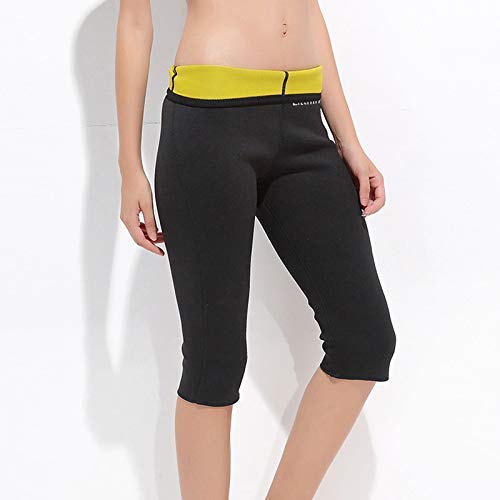 Litthing Pantalones para Adelgazar Neopreno Mujer Deportivos Pantalones Sauna Pantalón de Sudoración Adelgazar Pantalón Quema Grasa Mallas Termicos de Neopreno (Negro y Amarillo, S)