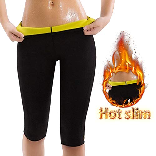 Litthing Pantalones para Adelgazar Neopreno Mujer Deportivos Pantalones Sauna Pantalón de Sudoración Adelgazar Pantalón Quema Grasa Mallas Termicos de Neopreno (Negro y Amarillo, S)