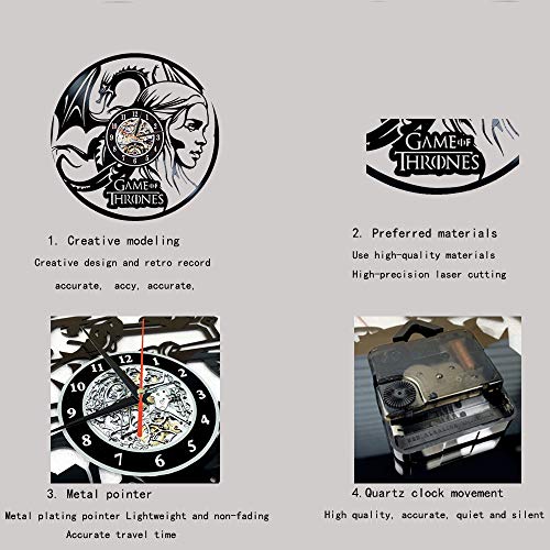 LittleNUM Disco de Vinilo Reloj de Pared Creativo Pared Reloj Silencio Juego de Tronos Regalos Decorativos de Pared de Reloj para los Amigos Que le rodean,Styled
