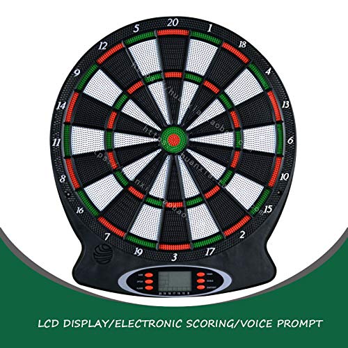 LIUXR Diana electrónica, Juegos de Diana, 18 Juegos y 159 Variantes de Juego,Pantalla LCD Scoring Indicator Target Board con 6 Dardos para 16 Jugadores,Black