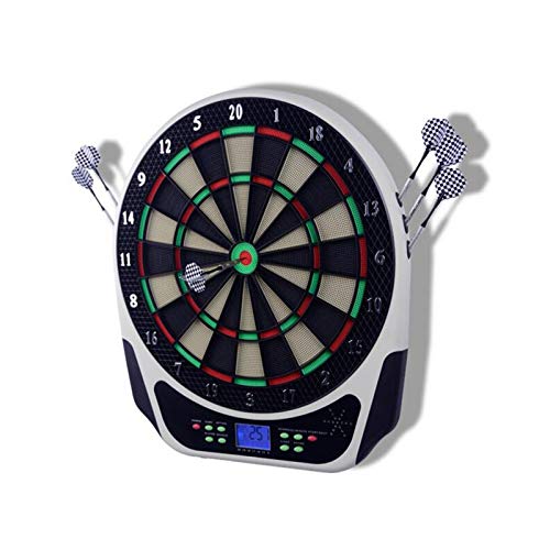 LIUXR Diana electrónica, Juegos de Diana, 18 Juegos y 159 Variantes de Juego,Pantalla LCD Scoring Indicator Target Board con 6 Dardos para 8 Jugadores,White